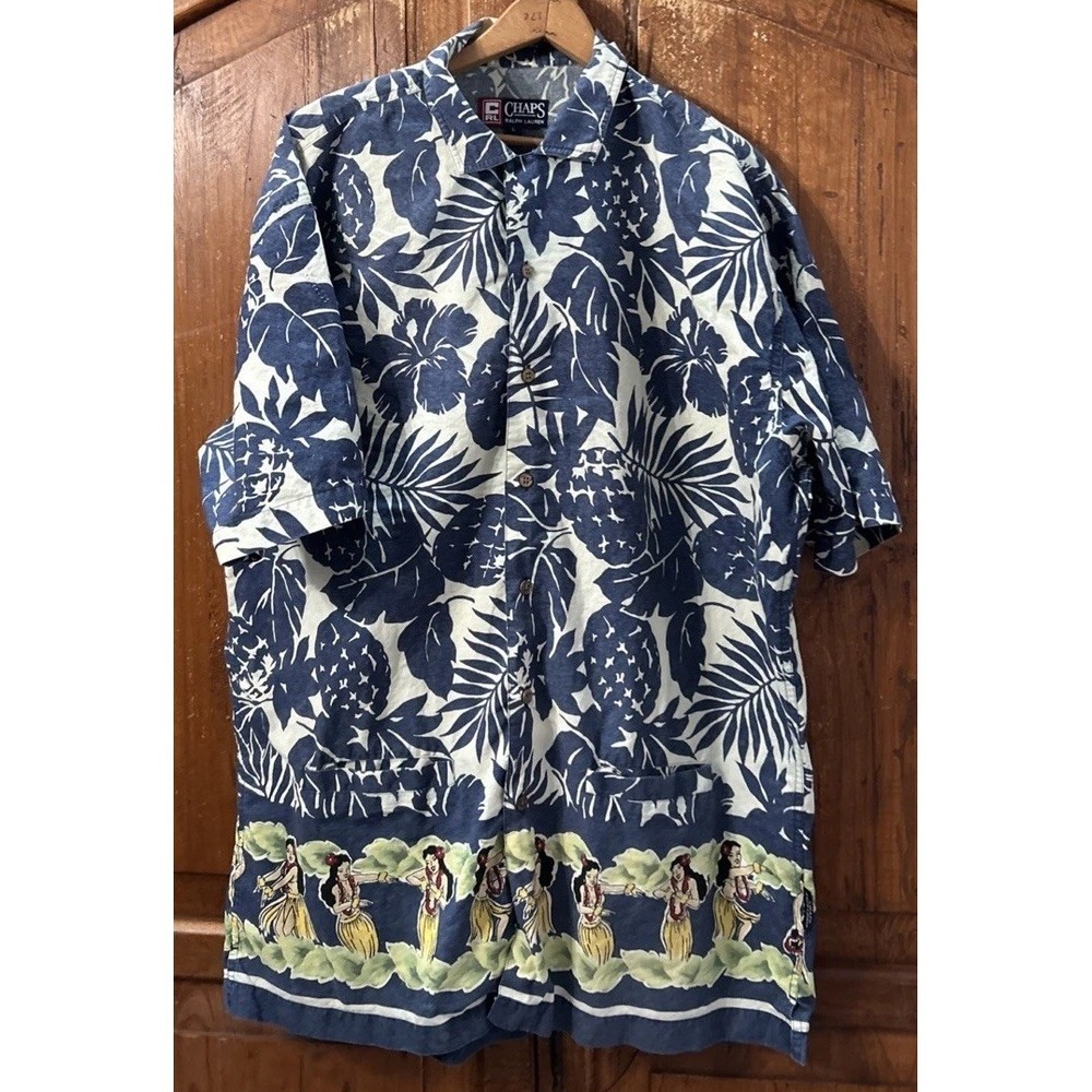 VTG Mens Chaps Ralph Lauren S/S‎ Hawaiian Camp Shirt Hula Sz Large Dad Shirt